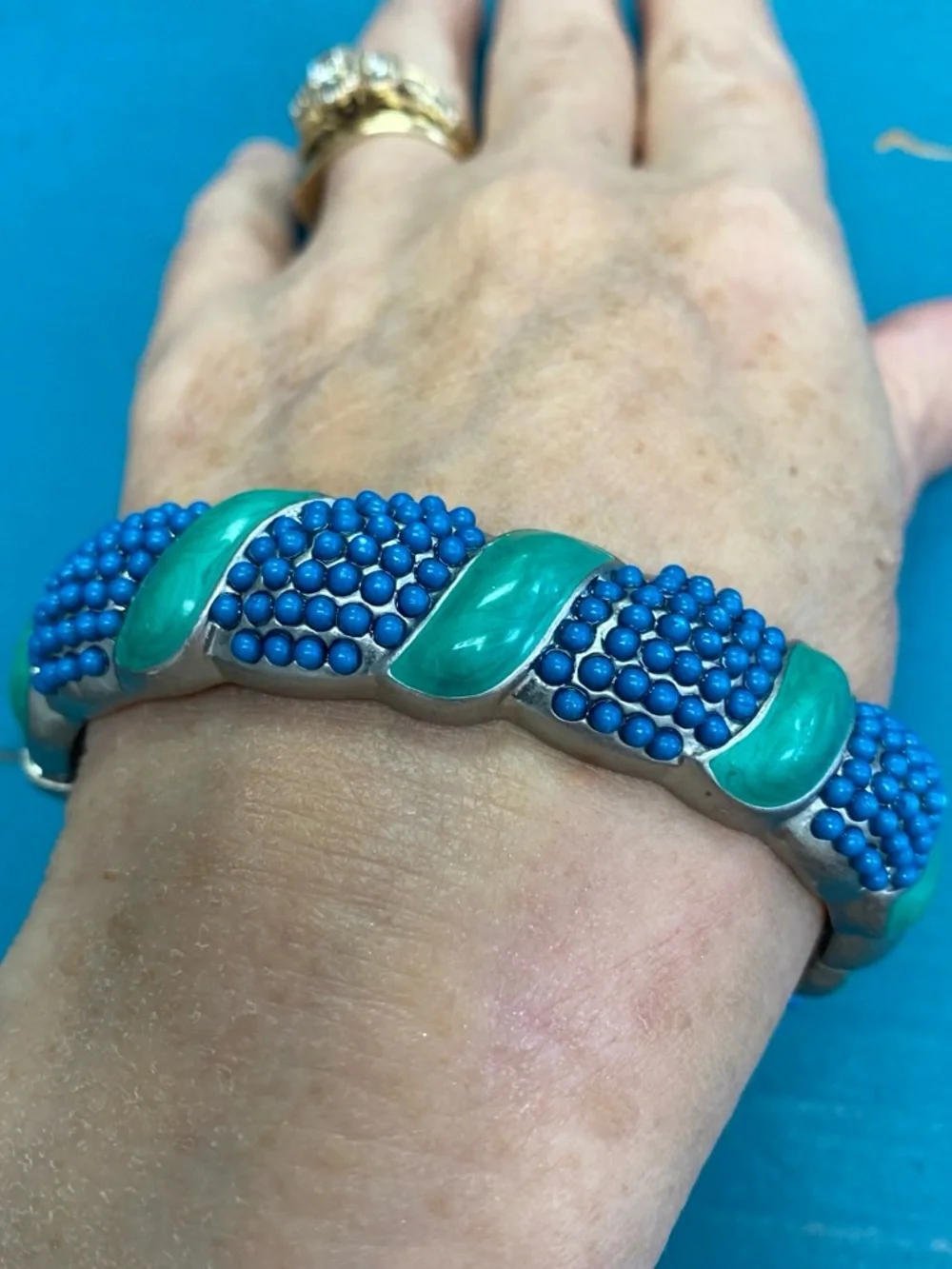 Turquoise and Blue Bead Statement Bracelet